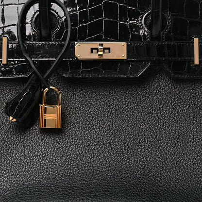 Hermes Taurillon Novillo Shiny Niloticus Crocodile Birkin Touch 30 Black 8 of 11