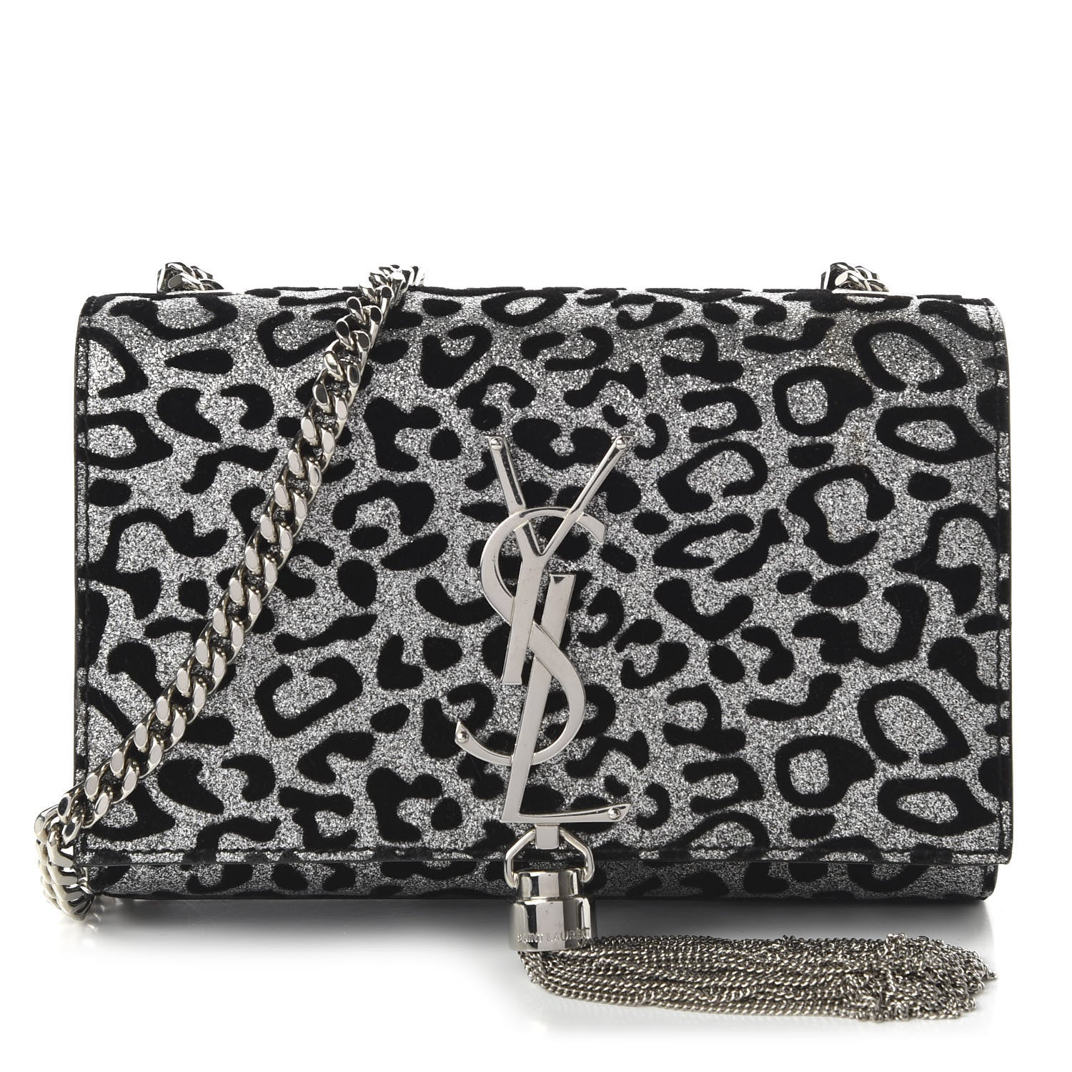 Saint Laurent Glitter Leopard Small Monogram Kate Tassel Satchel Platine Black 1 of 10