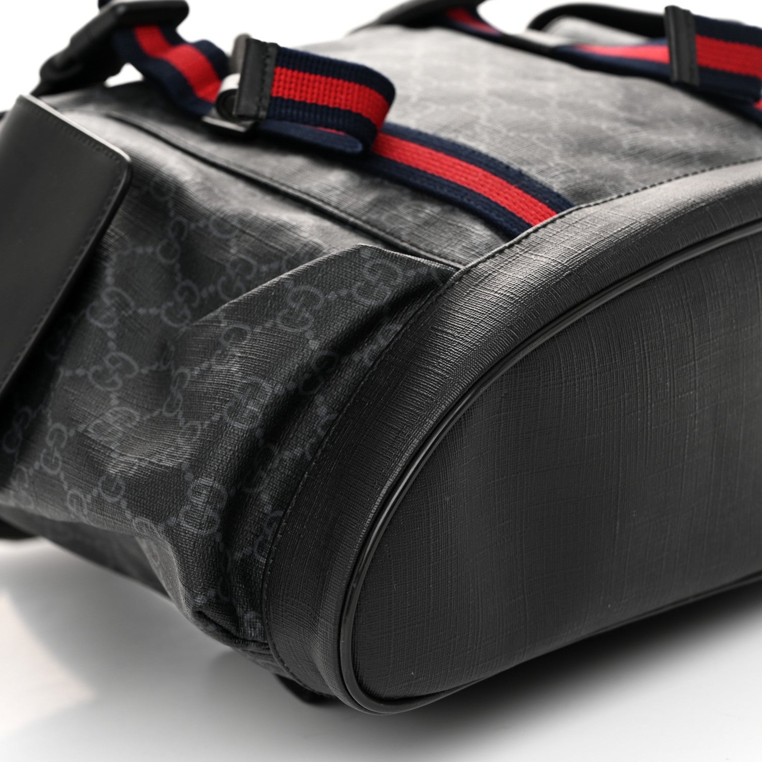 Gucci Soft GG Supreme Monogram Calfskin Web Double Buckle Backpack Black 9 of 10
