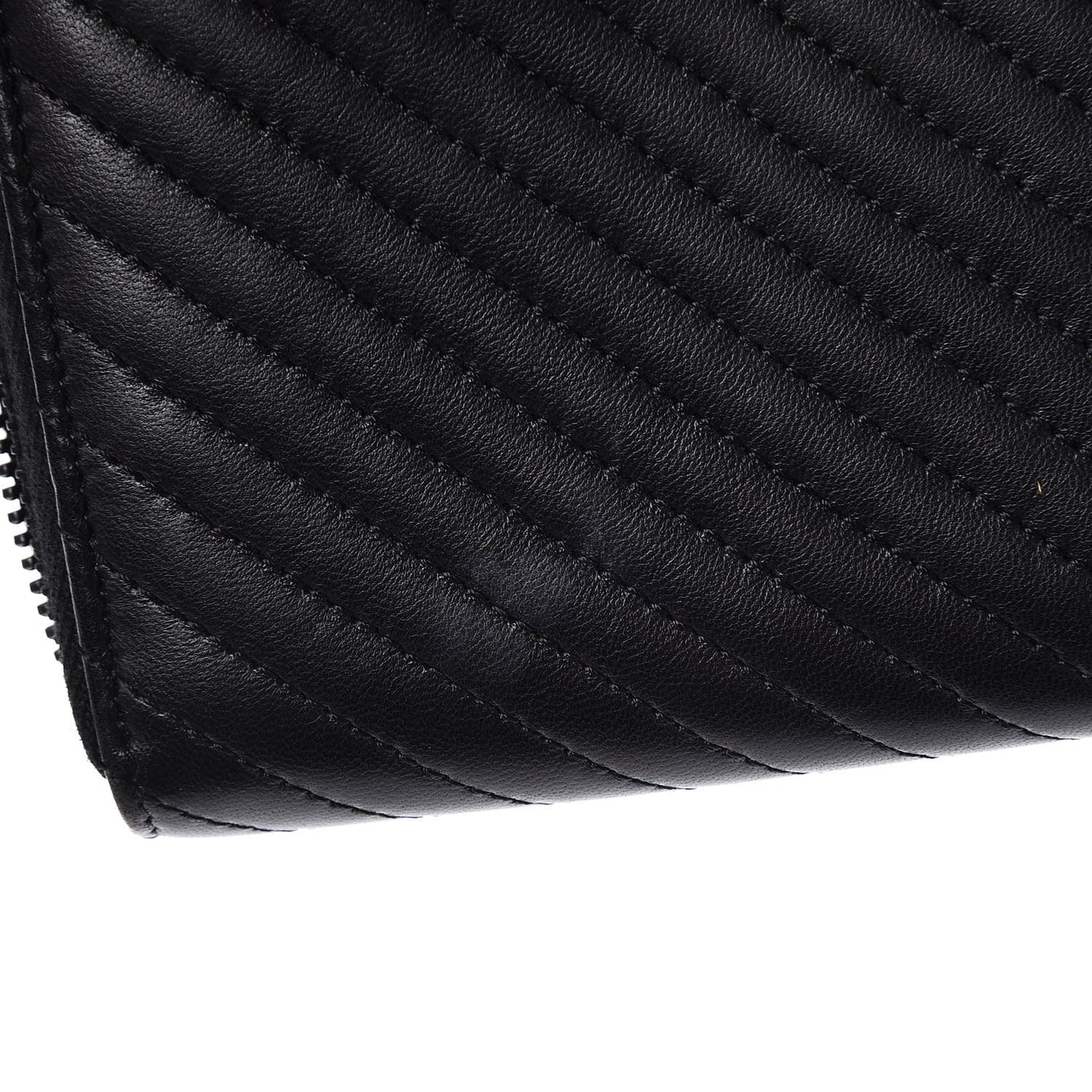 Lambskin Chevron Quilted Zip Around Wallet So Black