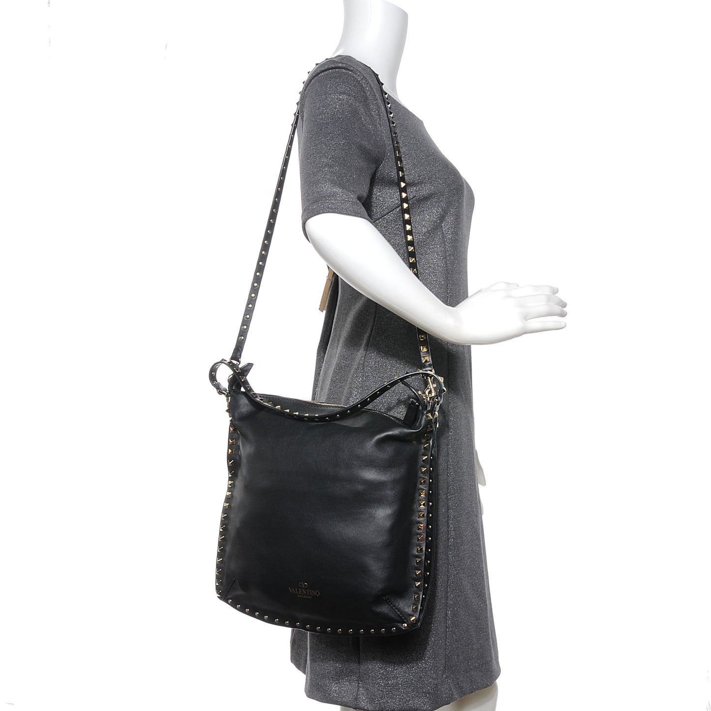 Vitello Small Rockstud Hobo Black