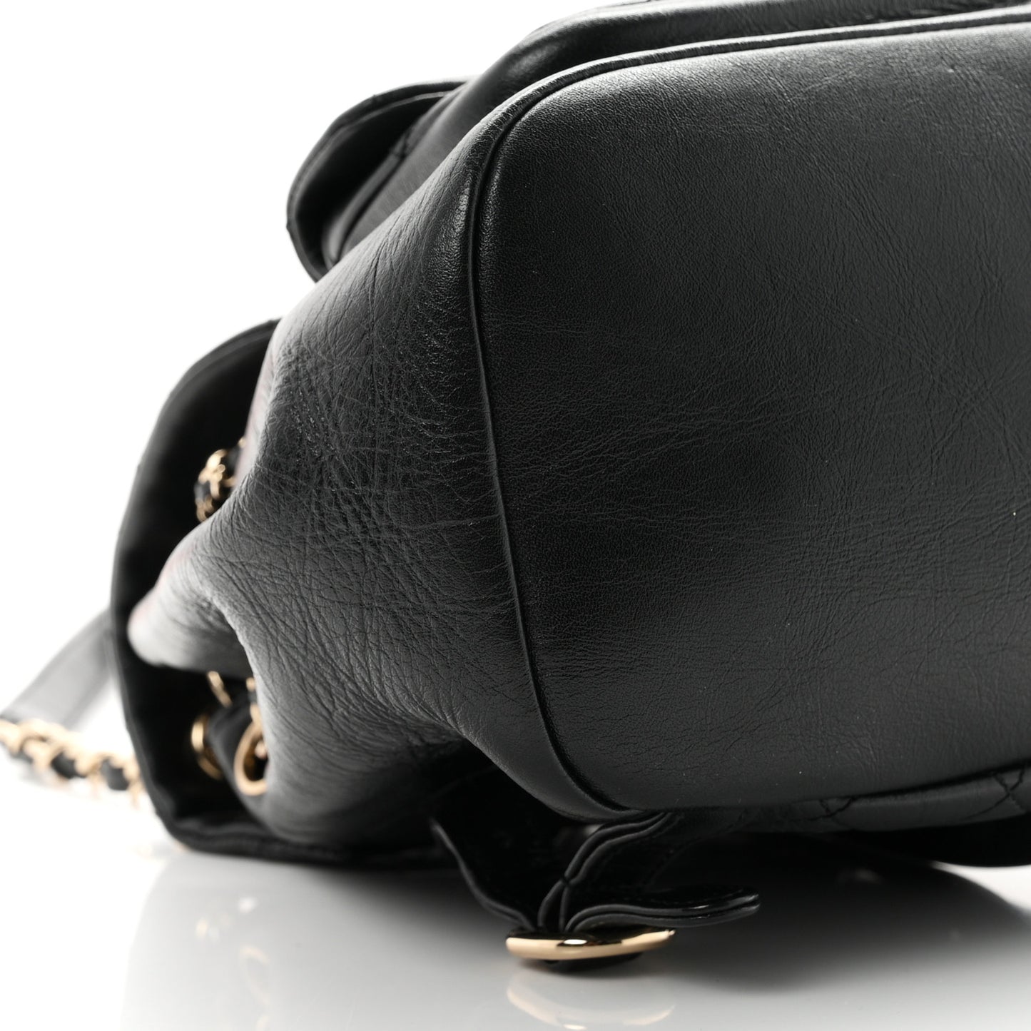 Glazed Aged Calfskin Quilted Small Duma Drawstring Backpack Black