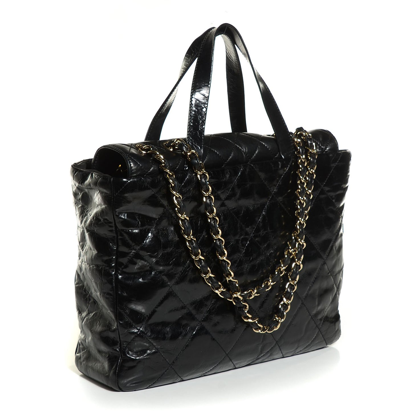Glazed Calfskin Large Portobello Tote Black