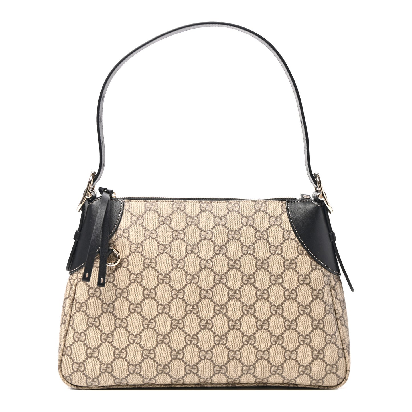 GG Supreme Monogram Textured Calfskin Medium Emblem Shoulder Bag Beige Dark Brown Black