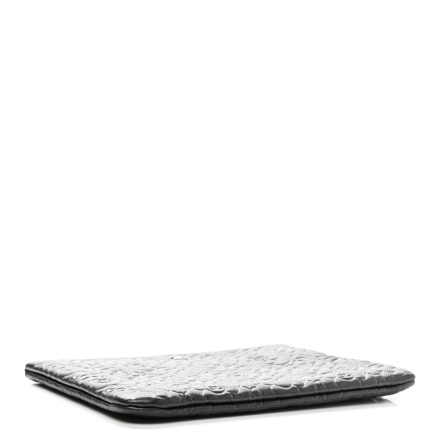 Chanel Goatskin Camellia Embossed Medium Cosmetic Case Dark Grey 4 of 7