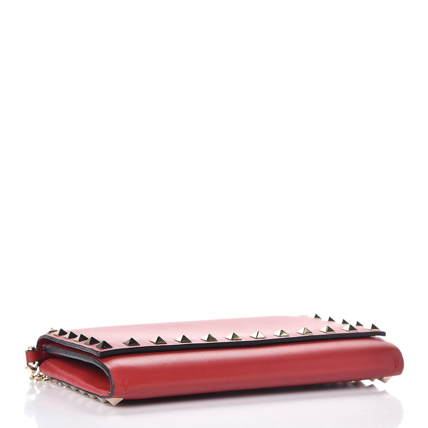 Vitello Small Rockstud Flap Wallet on Chain Red
