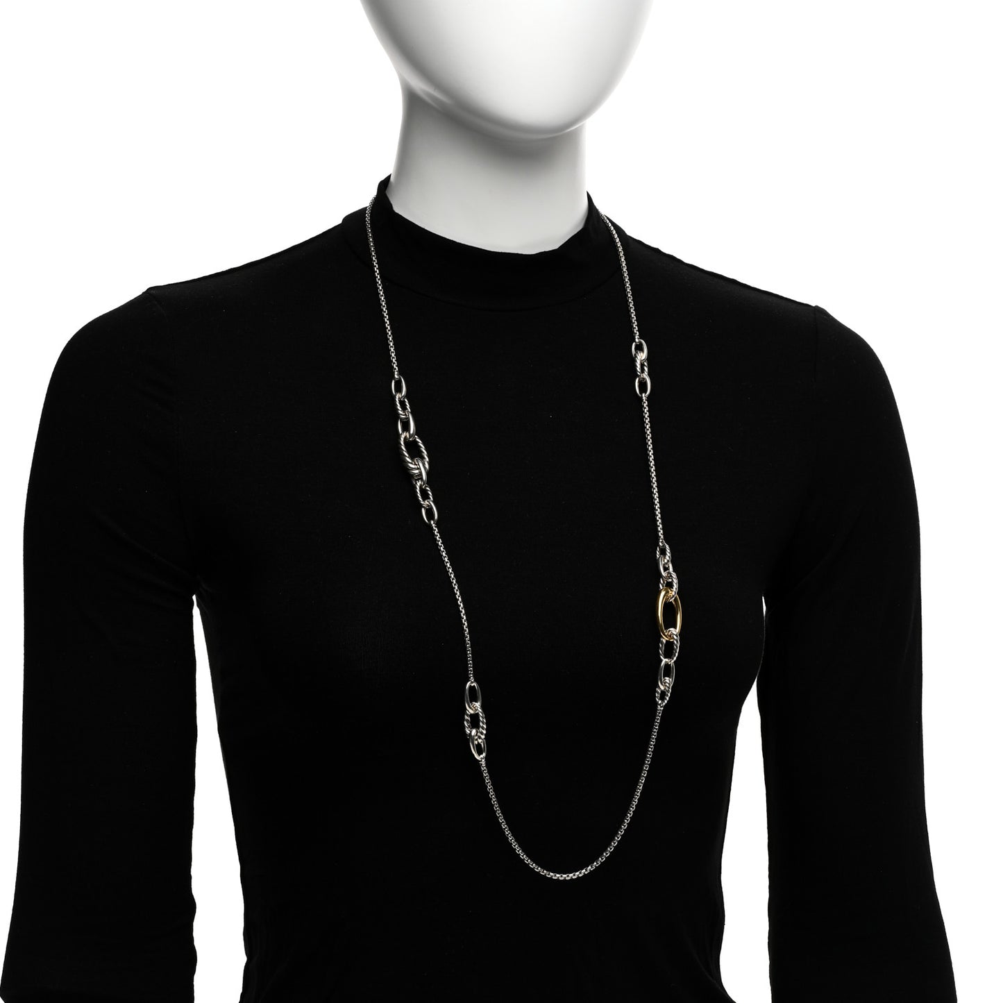 Sterling Silver 18K Yellow Gold Oval Link Long Necklace