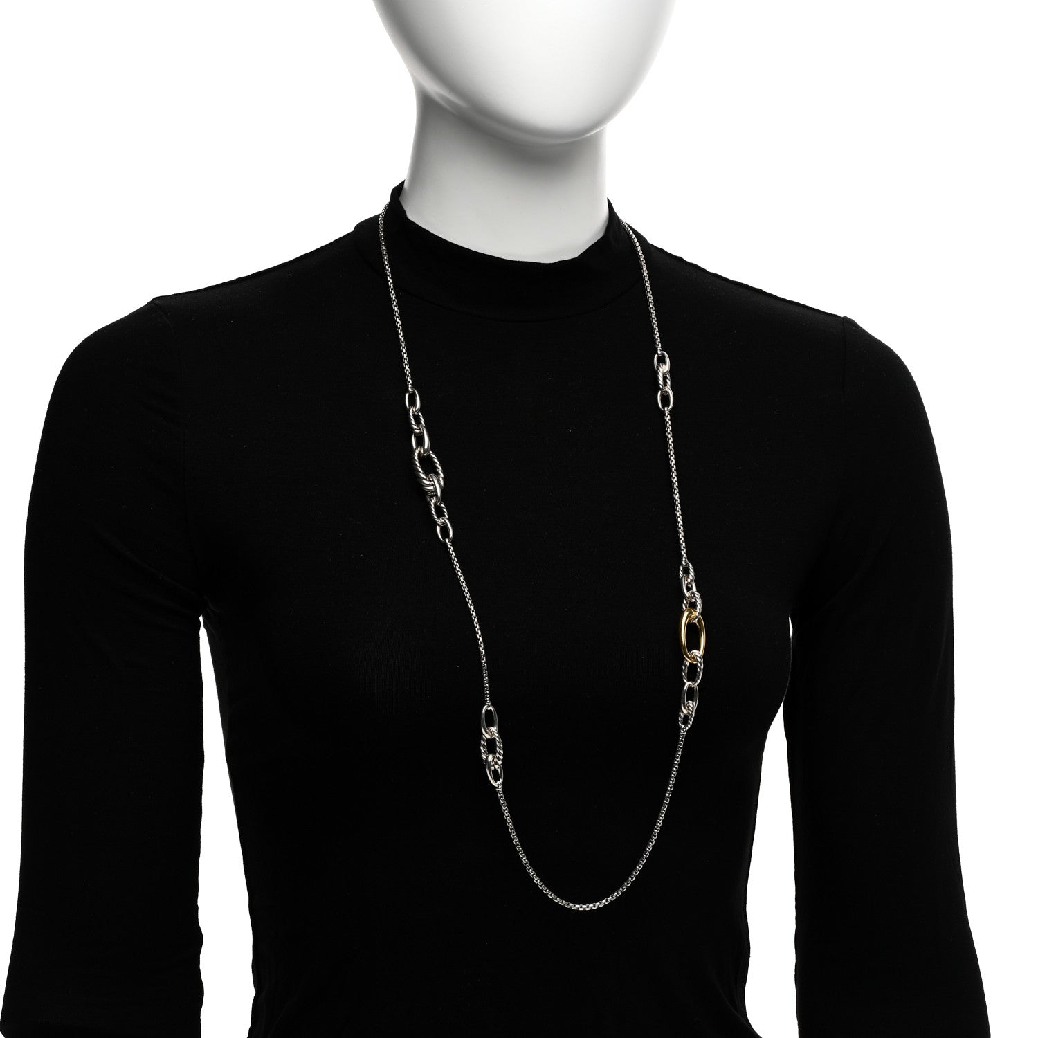 David Yurman Sterling Silver 18K Yellow Gold Oval Link Long Necklace 2 of 4