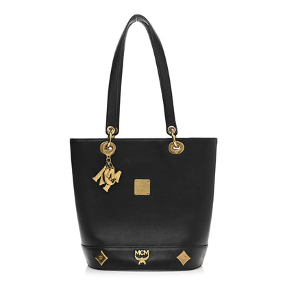 MCM Grained Calfskin Studded Bucket Bag Black 1 of 9