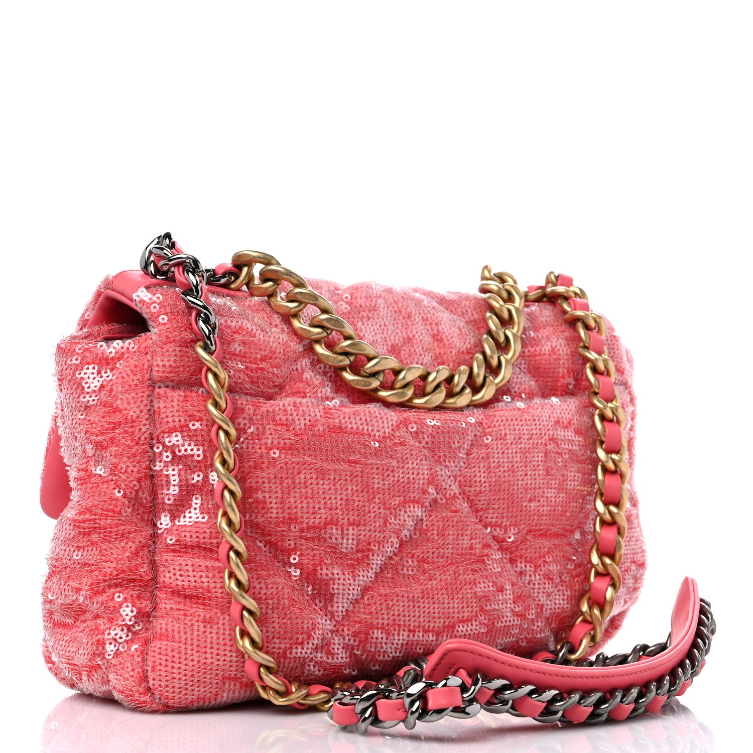 Chanel Sequin Quilted Medium Chanel 19 Flap Coral 3 of 12
