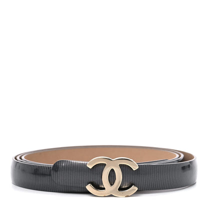 Chanel Striated Patent CC Logo Skinny Belt Dark Grey 1 of 6