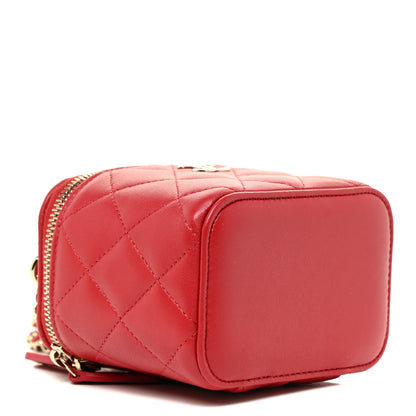 Chanel Lambskin Quilted Top Handle Mini Vanity Case With Chain Red 4 of 11