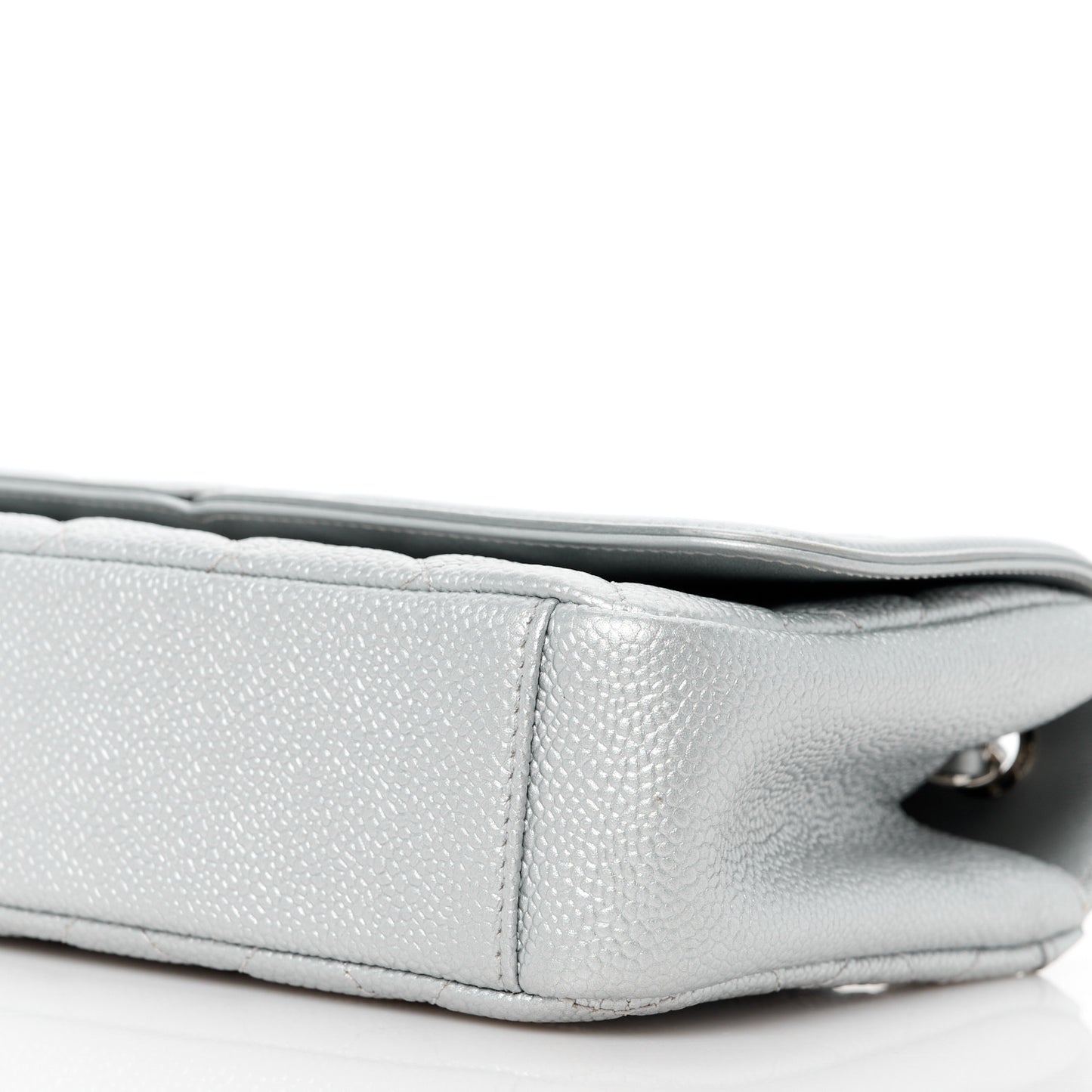 Metallic Caviar Quilted Small CC Filigree Flap Silver