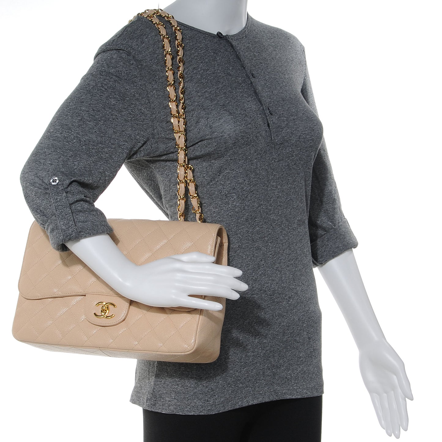 Caviar Jumbo Single Flap Beige Clair
