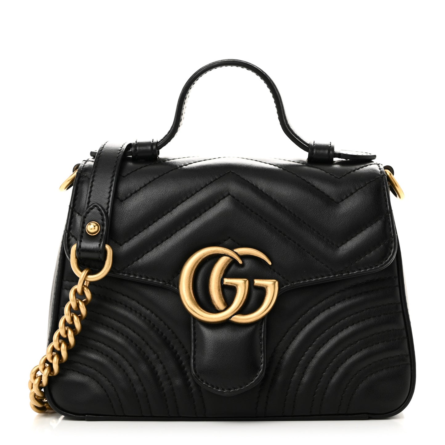 Calfskin Matelasse Mini GG Marmont Top Handle Shoulder Bag Black