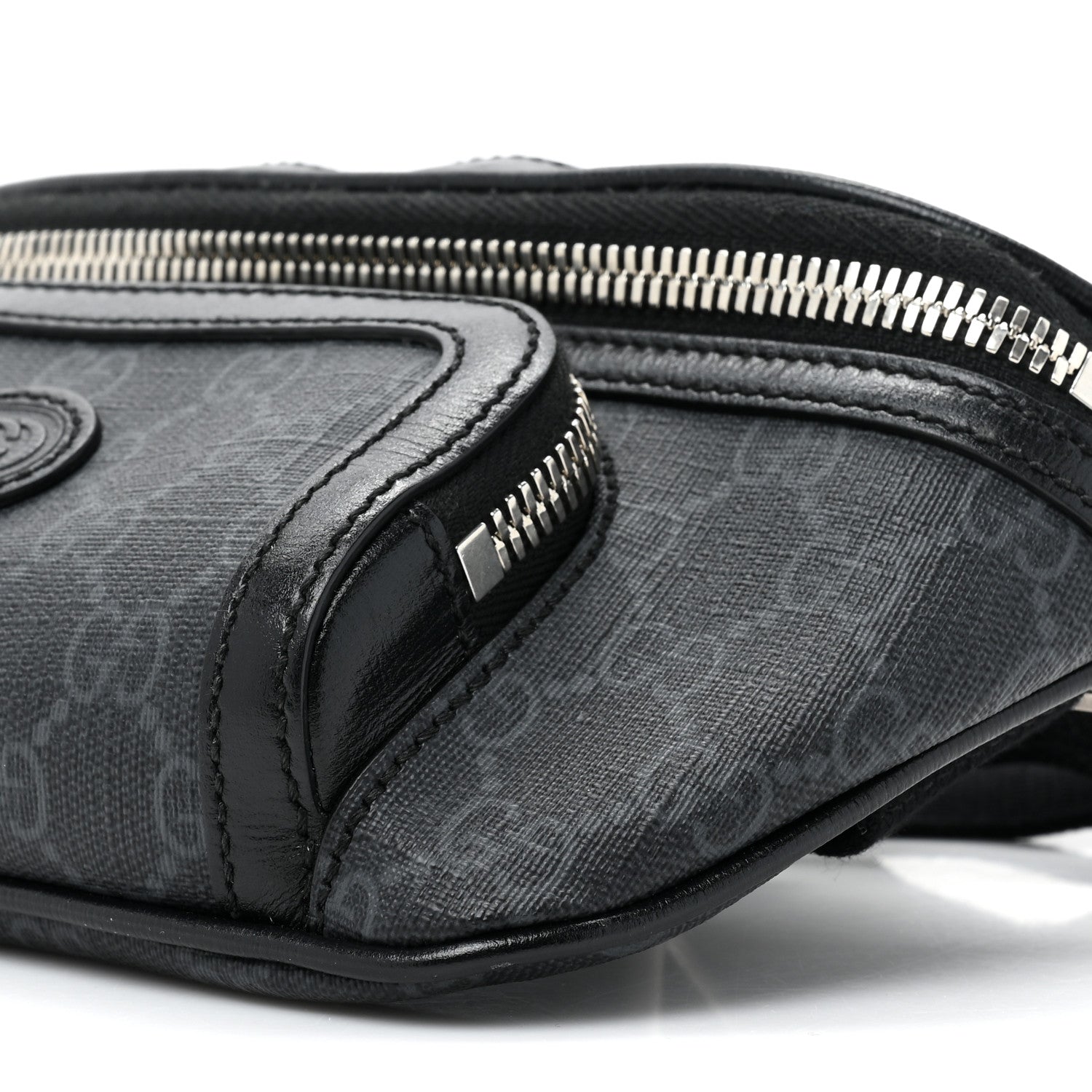 Gucci GG Supreme Monogram Textured Calfskin Retro Interlocking G Belt Bag Black 9 of 10