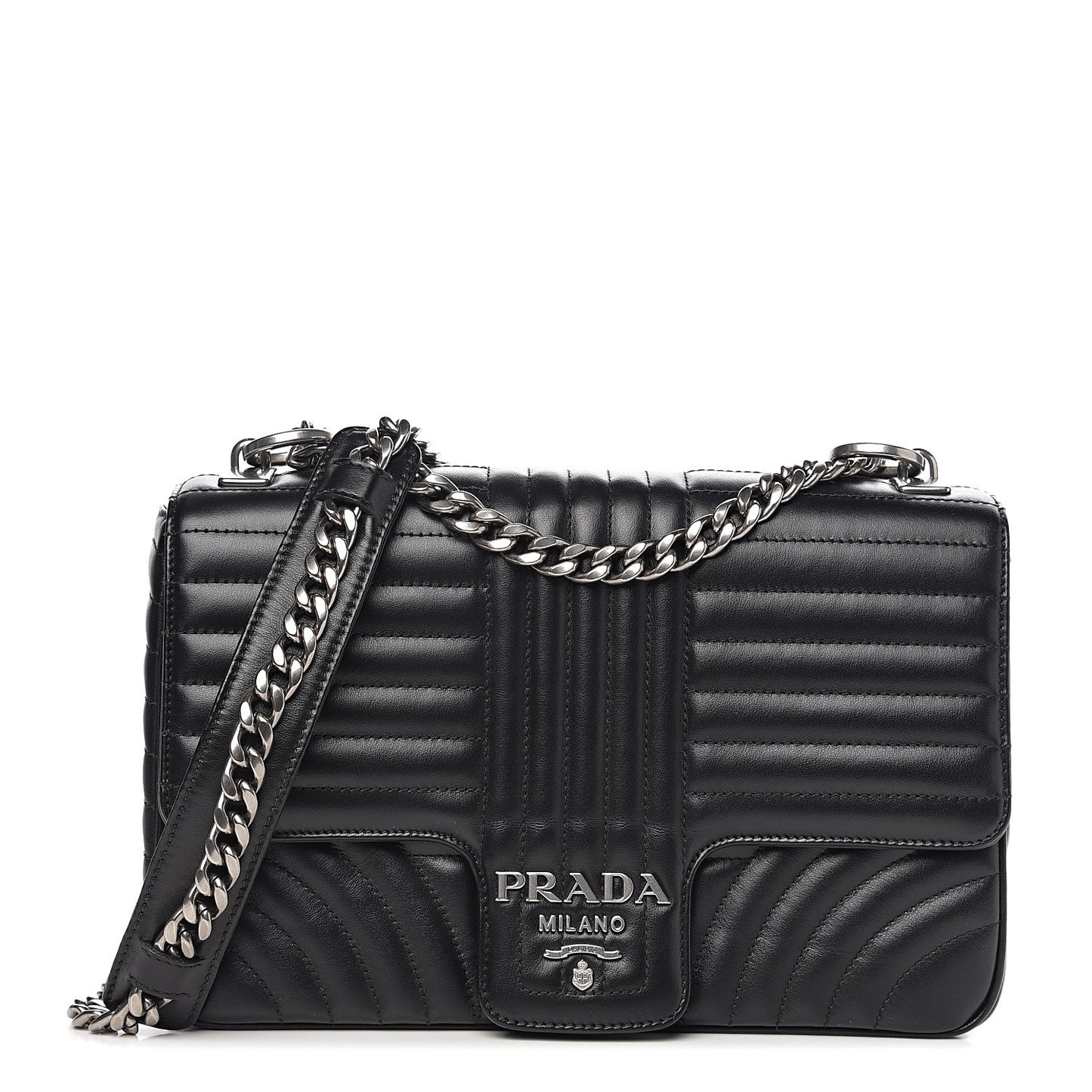 Soft Calfskin Impunture Diagramme Medium Chain Flap Shoulder Bag Black