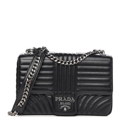 Prada Soft Calfskin Impunture Diagramme Medium Chain Flap Shoulder Bag Black 1 of 8