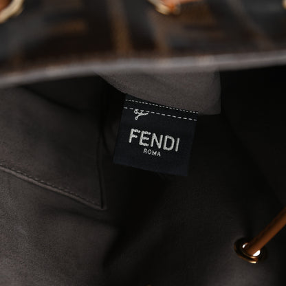 Fendi Glazed Fabric Vitello Grace F is Fendi FF 1974 Stamp Patch Grande Mon Tresor Bucket Bag Mogano Panna Nocciola 6 of 9