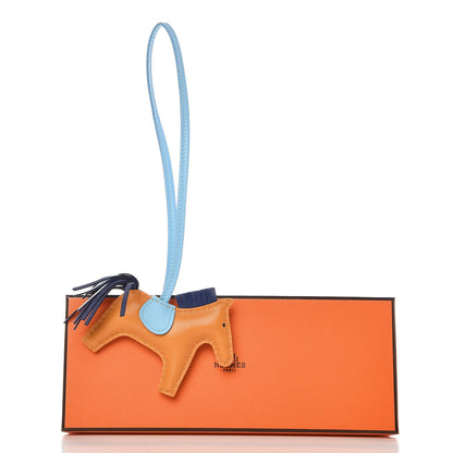 Hermes Milo Lambskin Grigri Rodeo Horse Bag Charm PM Naturel Bouton D'Or Celeste Bleu Saphir 4 of 4