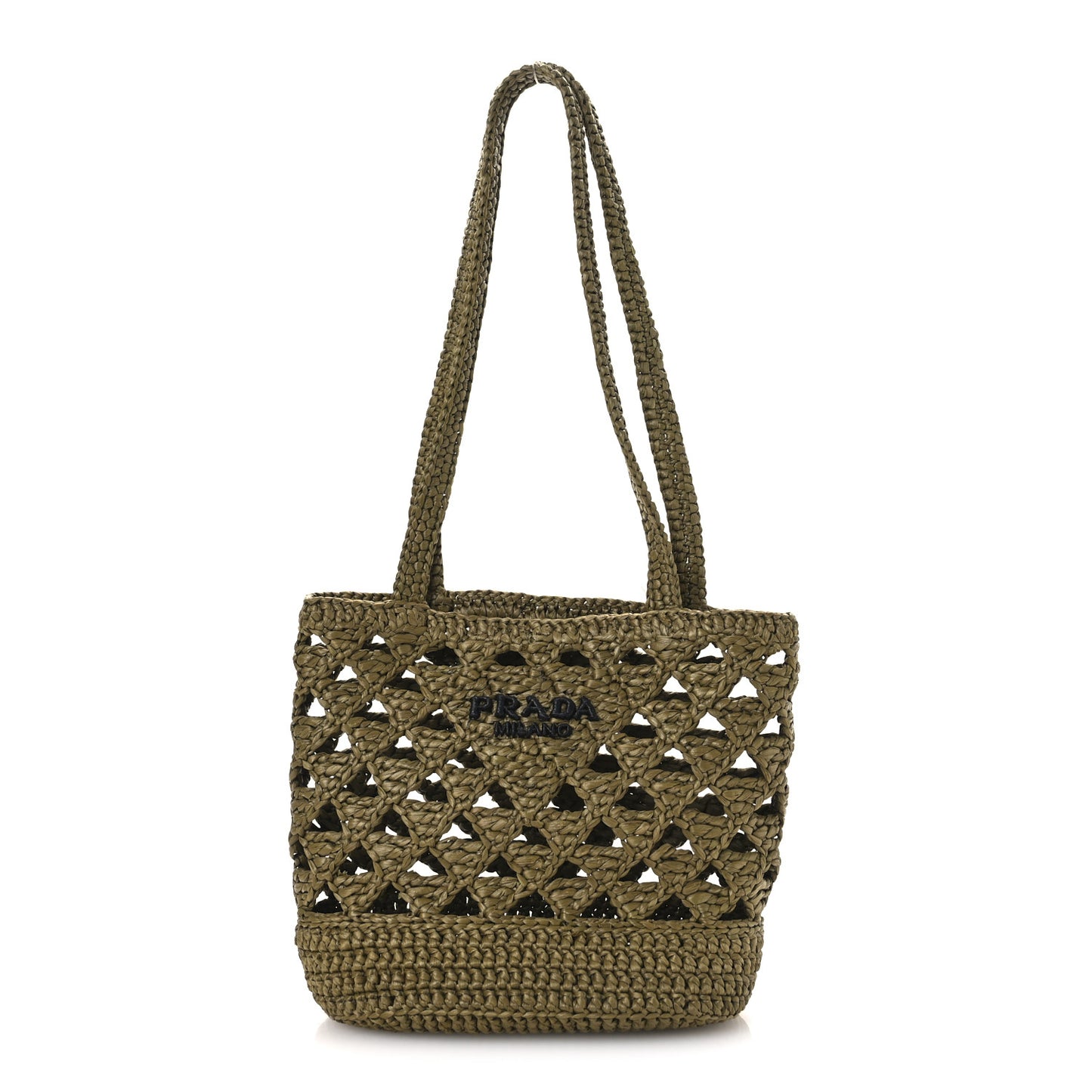 Yarn Raffia Effect Crochet Embroidered Mini Logo Tote Oliva