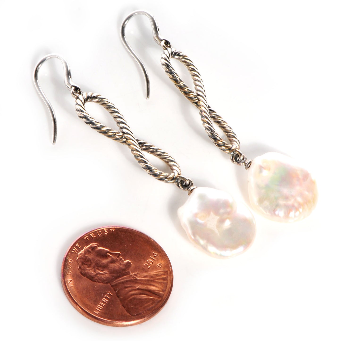 Sterling Silver Confetti Figure Eight Pearl Drop Earrings 10mm