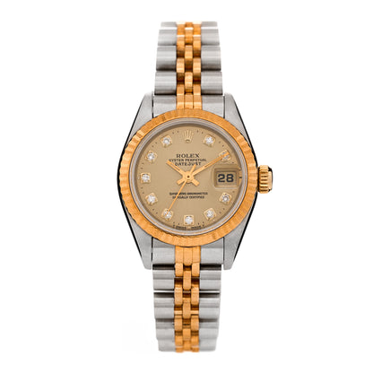 Rolex Stainless Steel 18K Yellow Gold Diamond 26mm Oyster Perpetual Datejust Watch Champagne 69173 1 of 8