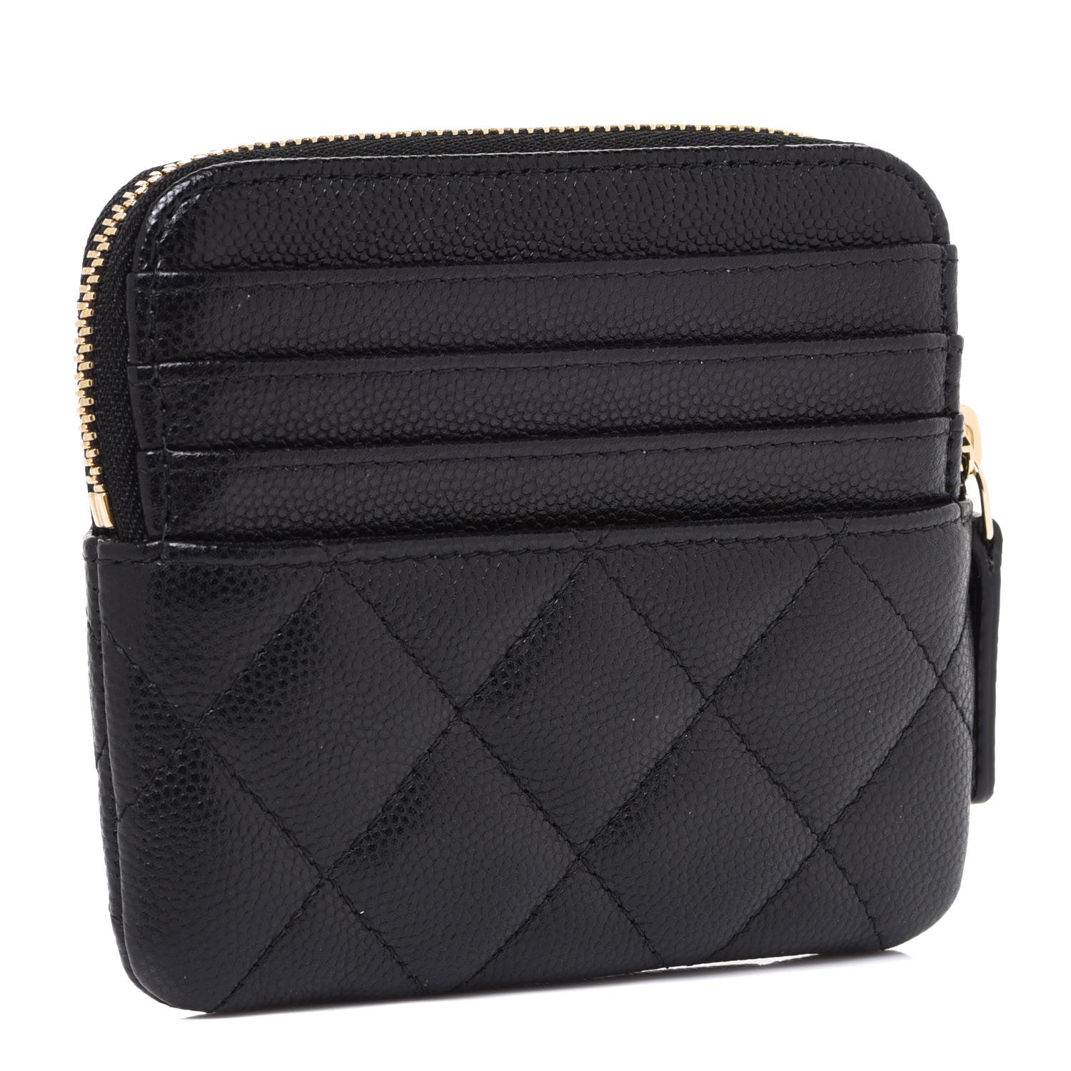 Chanel Caviar Quilted Zip Card Holder Wallet Black 3 of 8