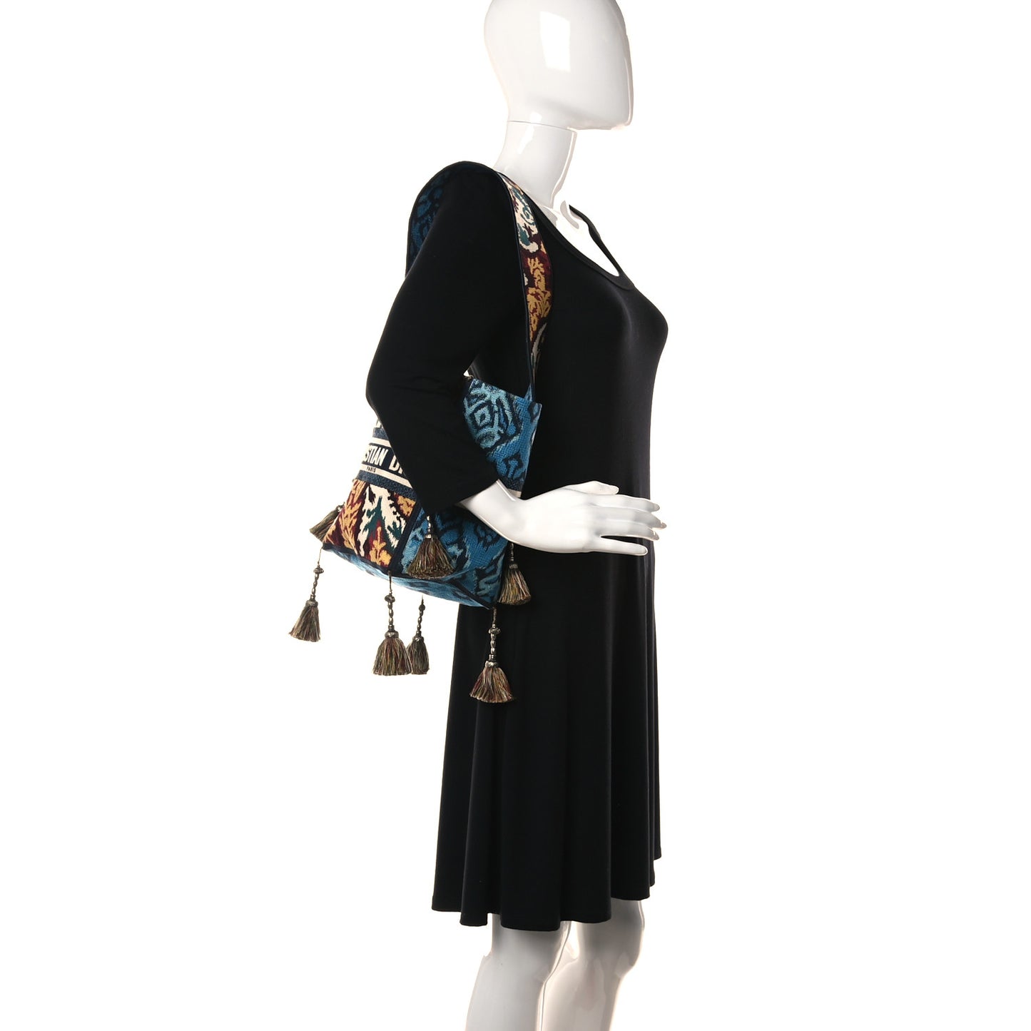 Canvas Embroidered Paisley D-Bubble Bucket Bag Blue Multicolor