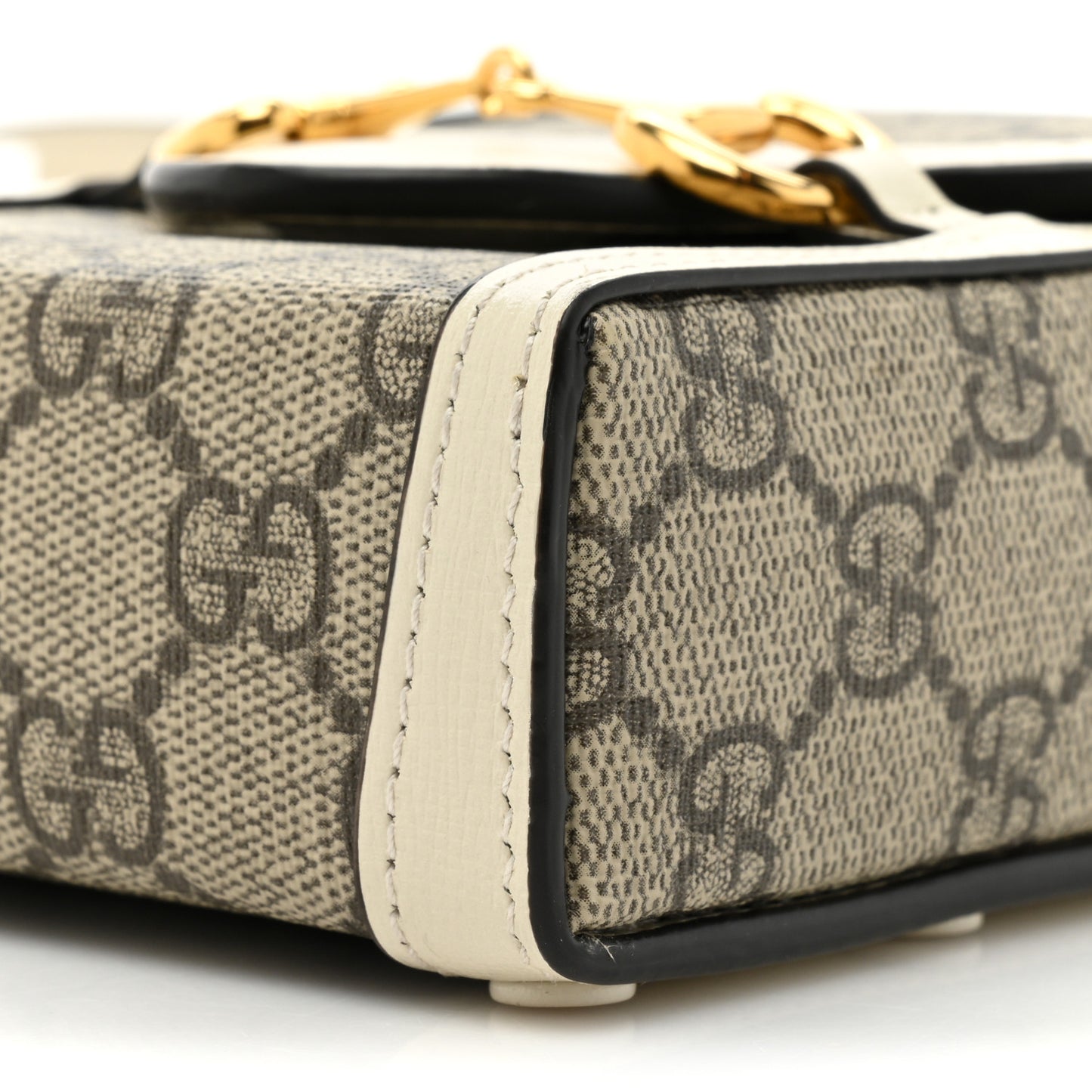 GG Supreme Monogram Azalea Calfskin Mini Horsebit 1955 Crossbody Bag Beige Ebony Mystic White