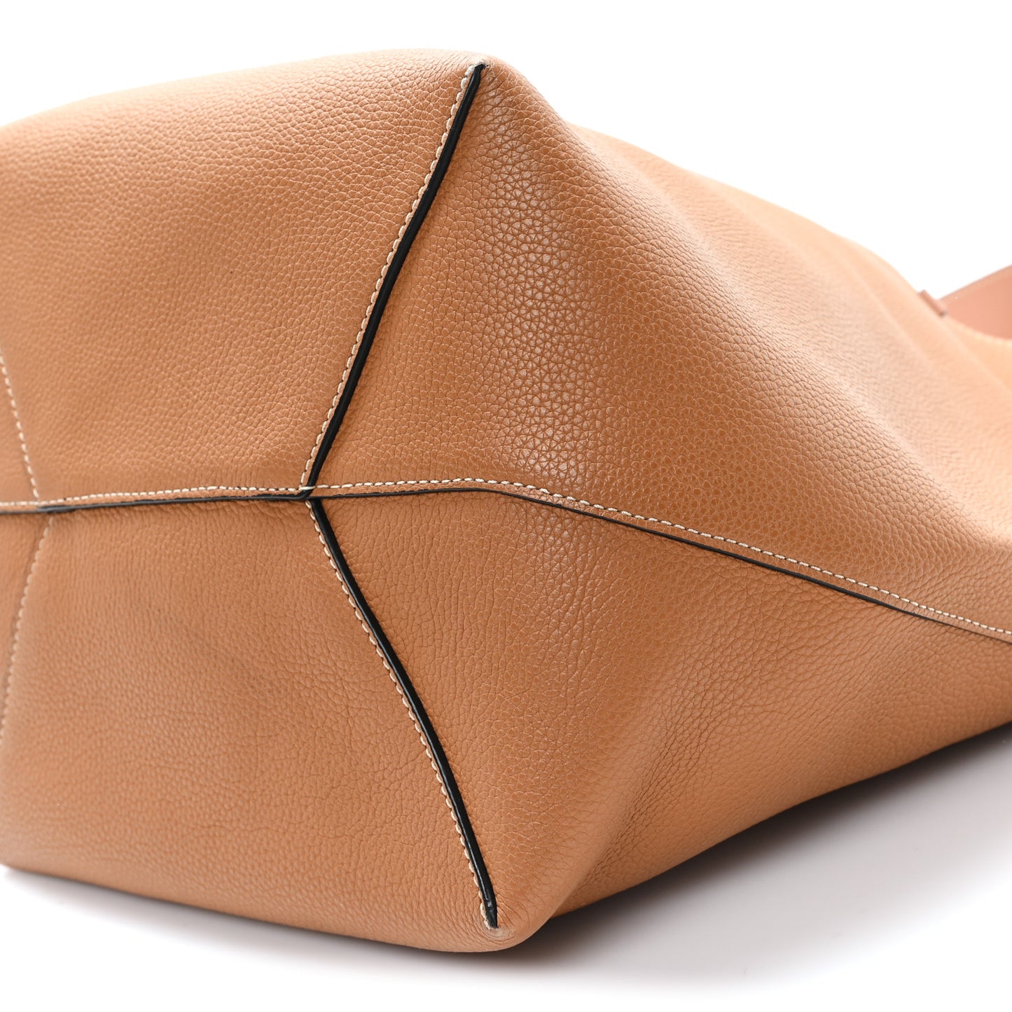 Calfskin Belted Balloon Bucket Shoulder Bag Tan
