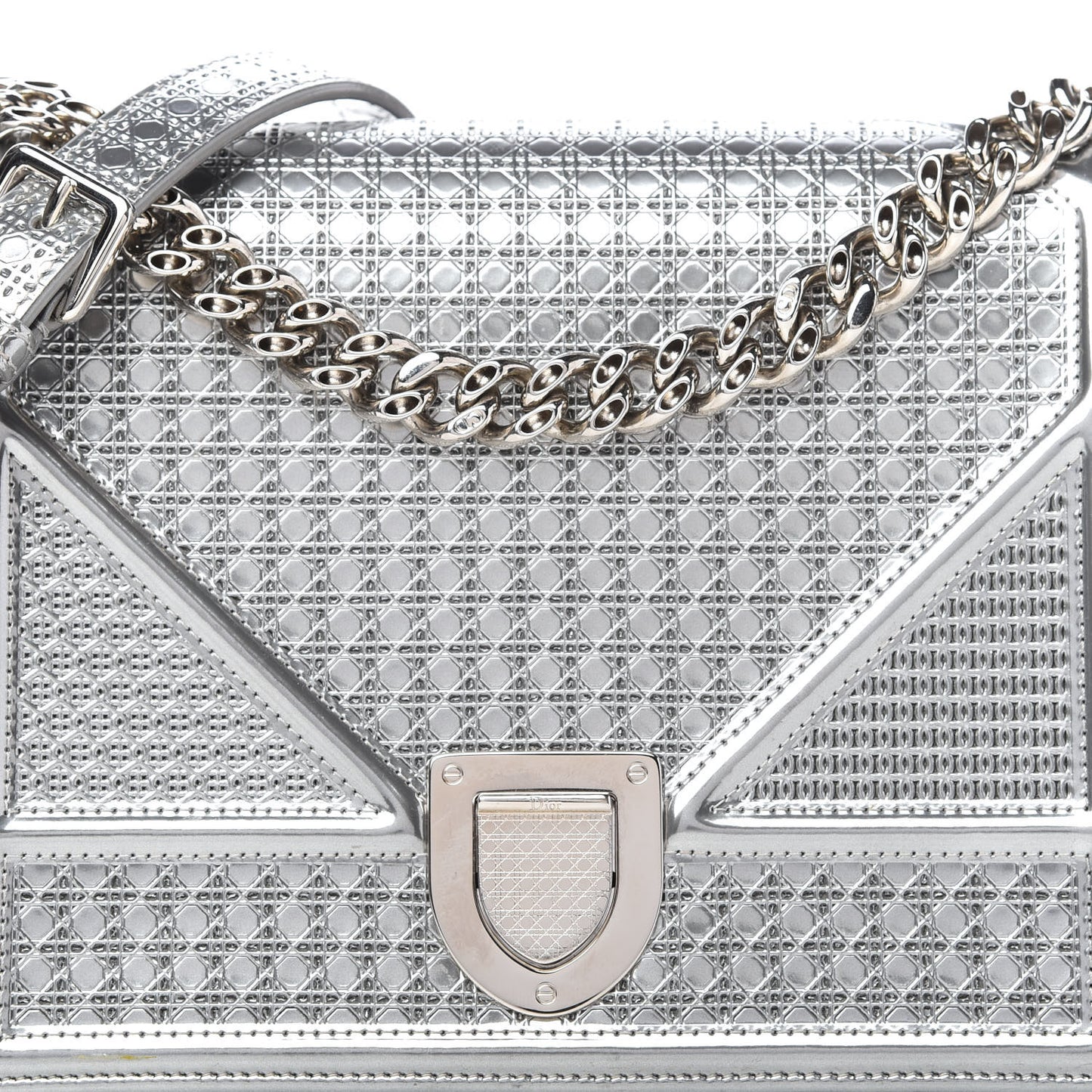 Metallic Patent Micro-Cannage Medium Diorama Flap Bag Silver
