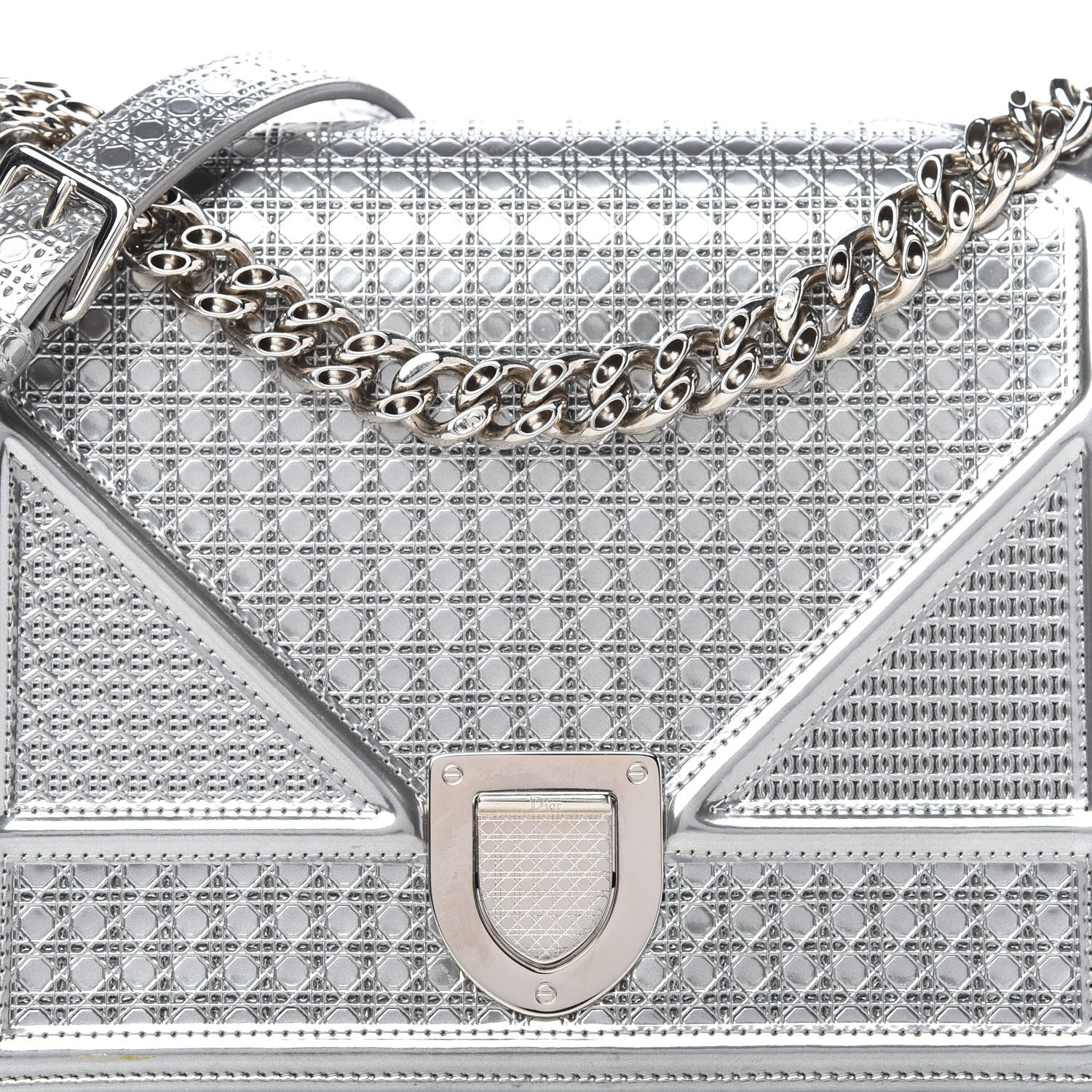 Christian Dior Metallic Patent Micro-Cannage Medium Diorama Flap Bag Silver 9 of 9