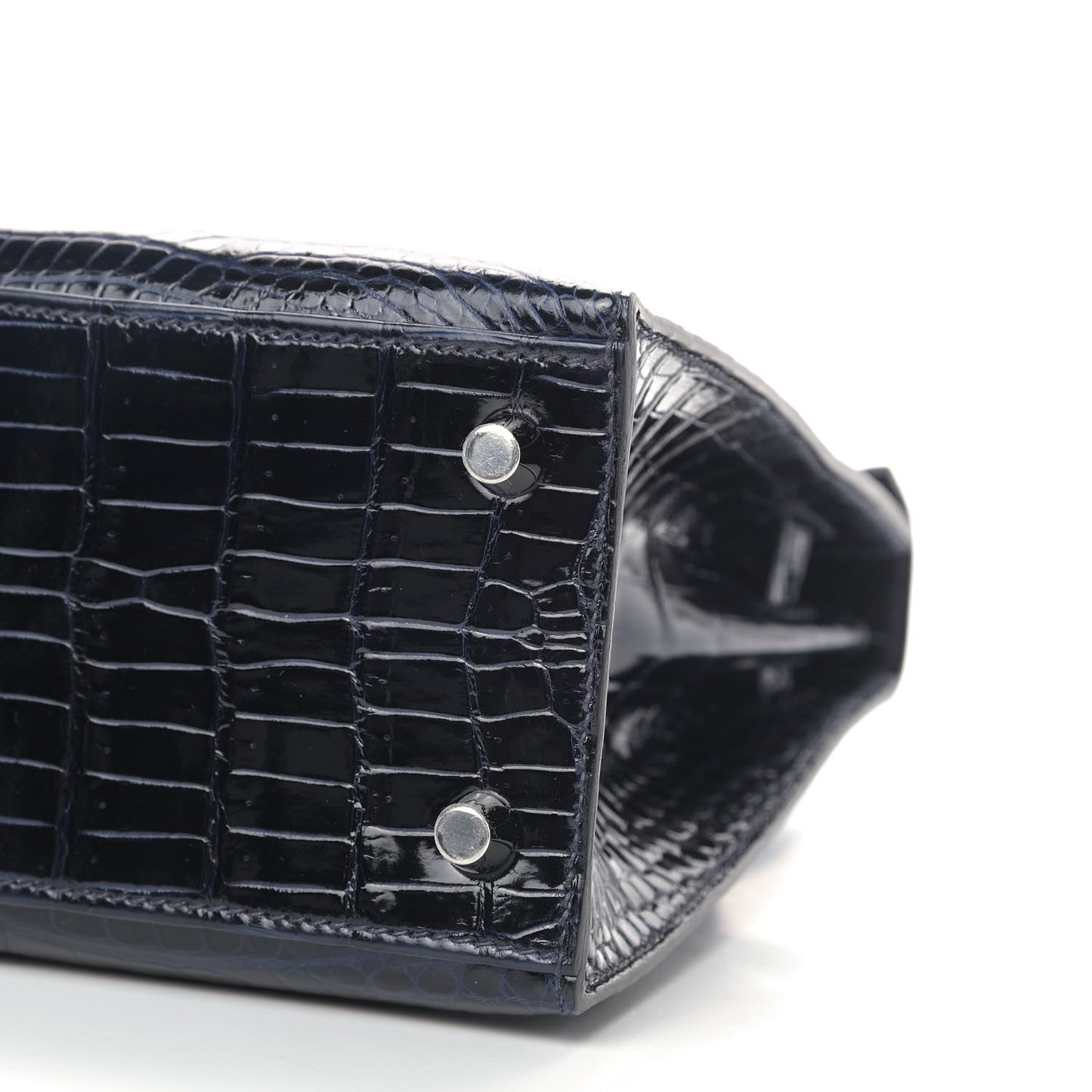Shiny Porosus Crocodile Kelly Sellier 25 Bleu Marine