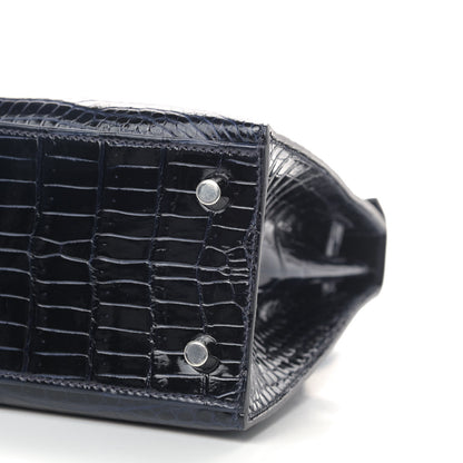 Hermes Shiny Porosus Crocodile Kelly Sellier 25 Bleu Marine 6 of 10