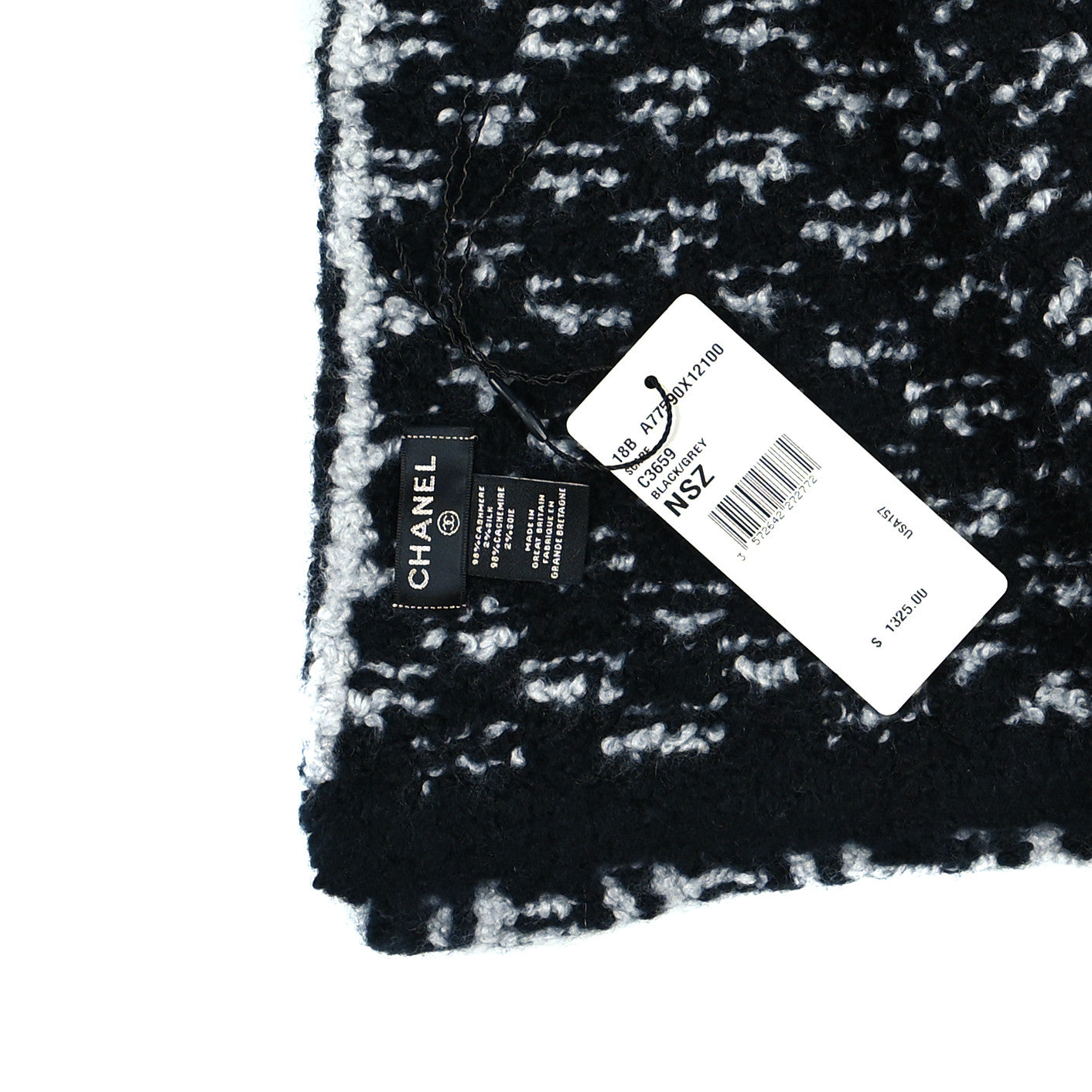 Cashmere Silk CC Scarf Black Grey