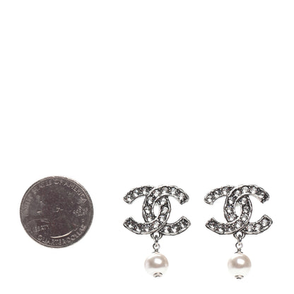 Chanel Crystal Pearl CC Drop Earrings Silver 2 of 4