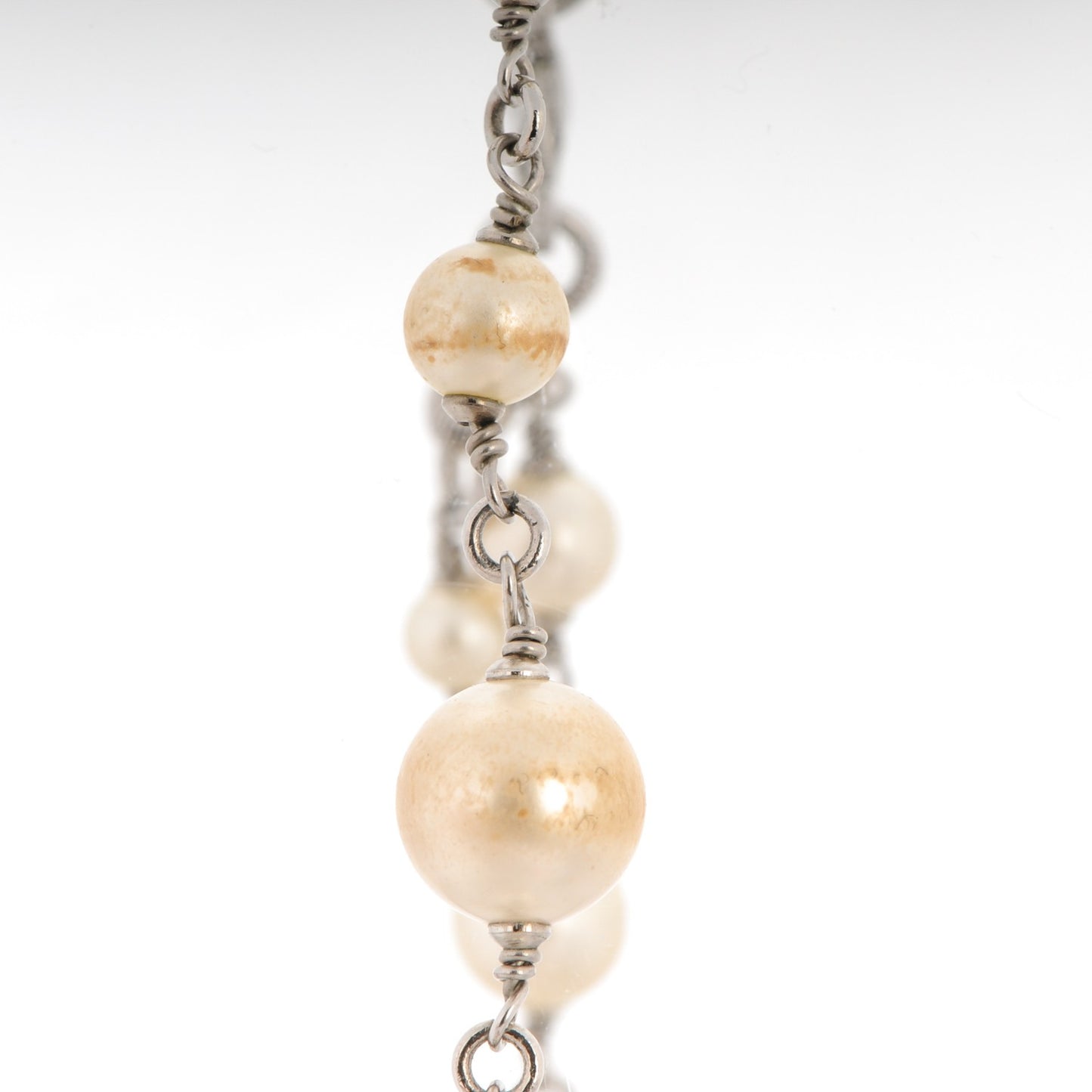 Crystal Pearl CC Long Necklace Silver