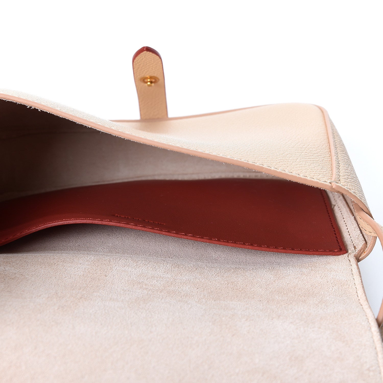 Celine Grained Shiny Calfskin Strap Clutch Light Taupe Red 4 of 9