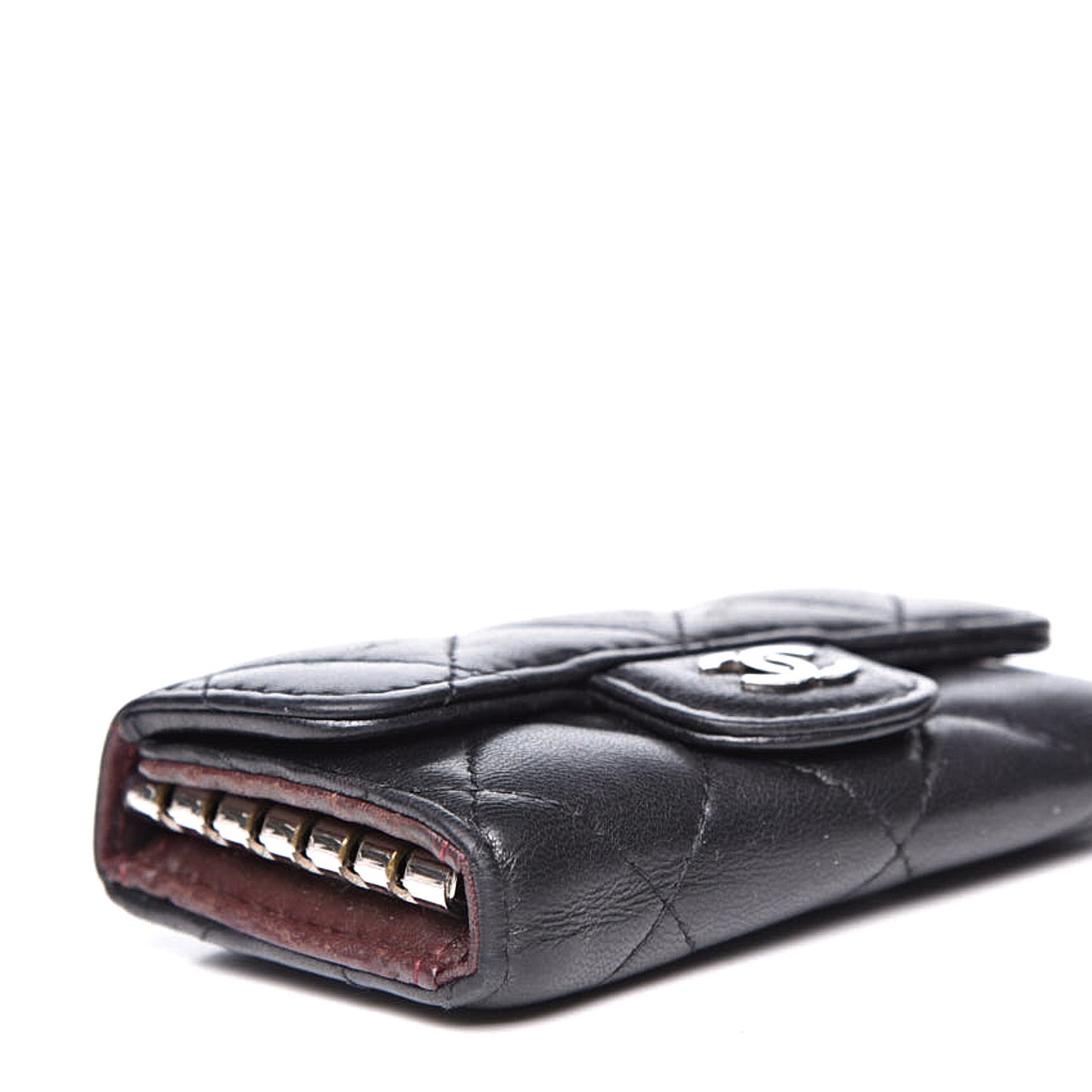 Lambskin Quilted 6 Key Holder Black
