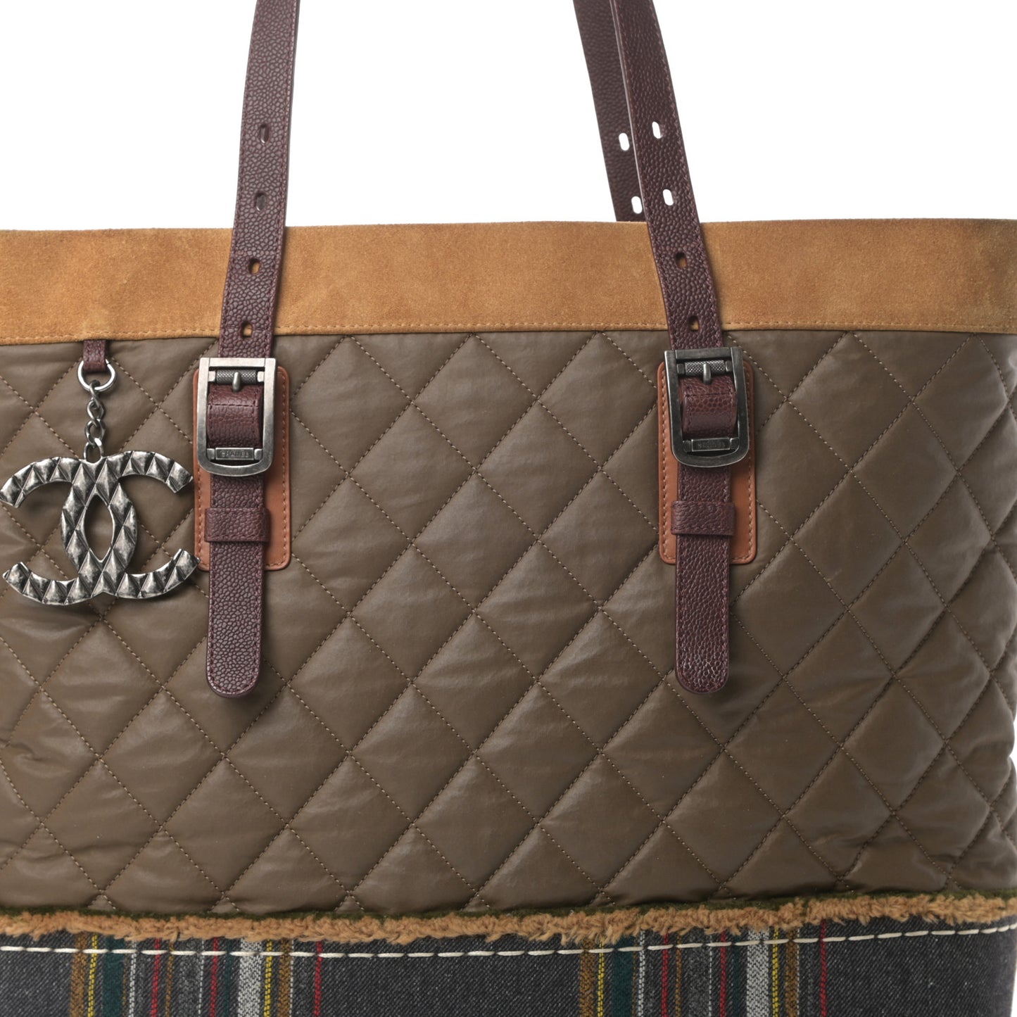 Coated Canvas Quilted Paris Edinburgh Tote Green Brown Multicolor
