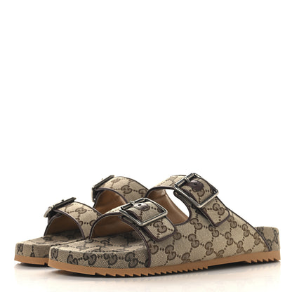 Gucci GG Monogram Lavaredo Eco Fabric Mens Slide Sandals With Straps 10 Beige Ebony Light Brown 4 of 10