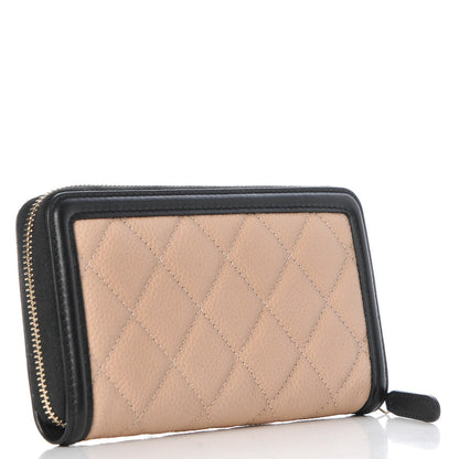 Chanel Caviar Quilted Small Filigree Zip Around Wallet Beige Black 3 of 9