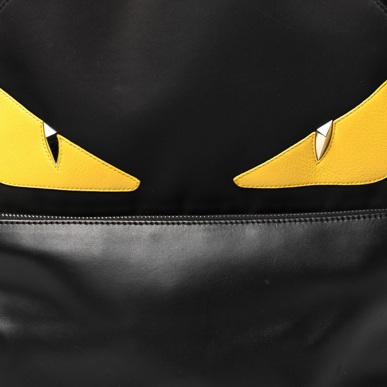 Fendi Nylon Vitello Liberty Vitello Dolce Monster Eyes Rounded Backpack Black Sunflower 8 of 11