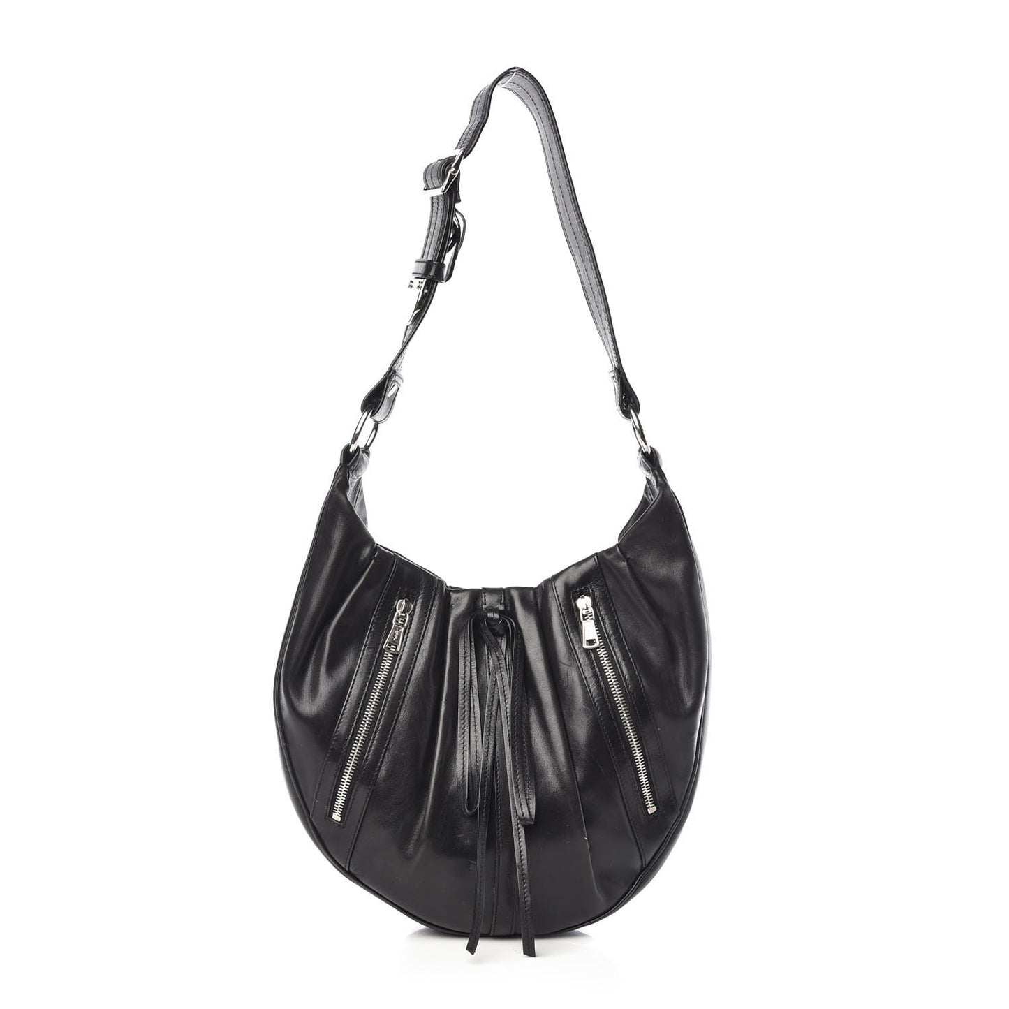 Calfskin Pleated Rive Gauche Hobo Black