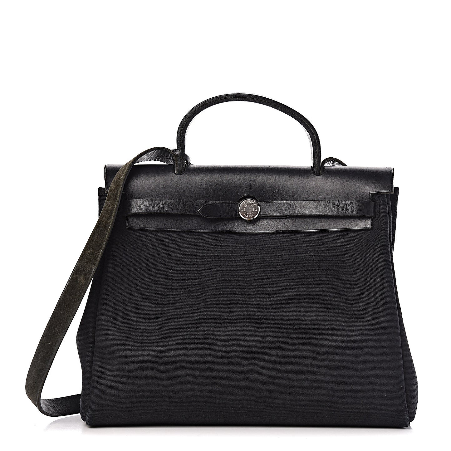 Toile Vache Calfskin Herbag 30 PM Black Natural