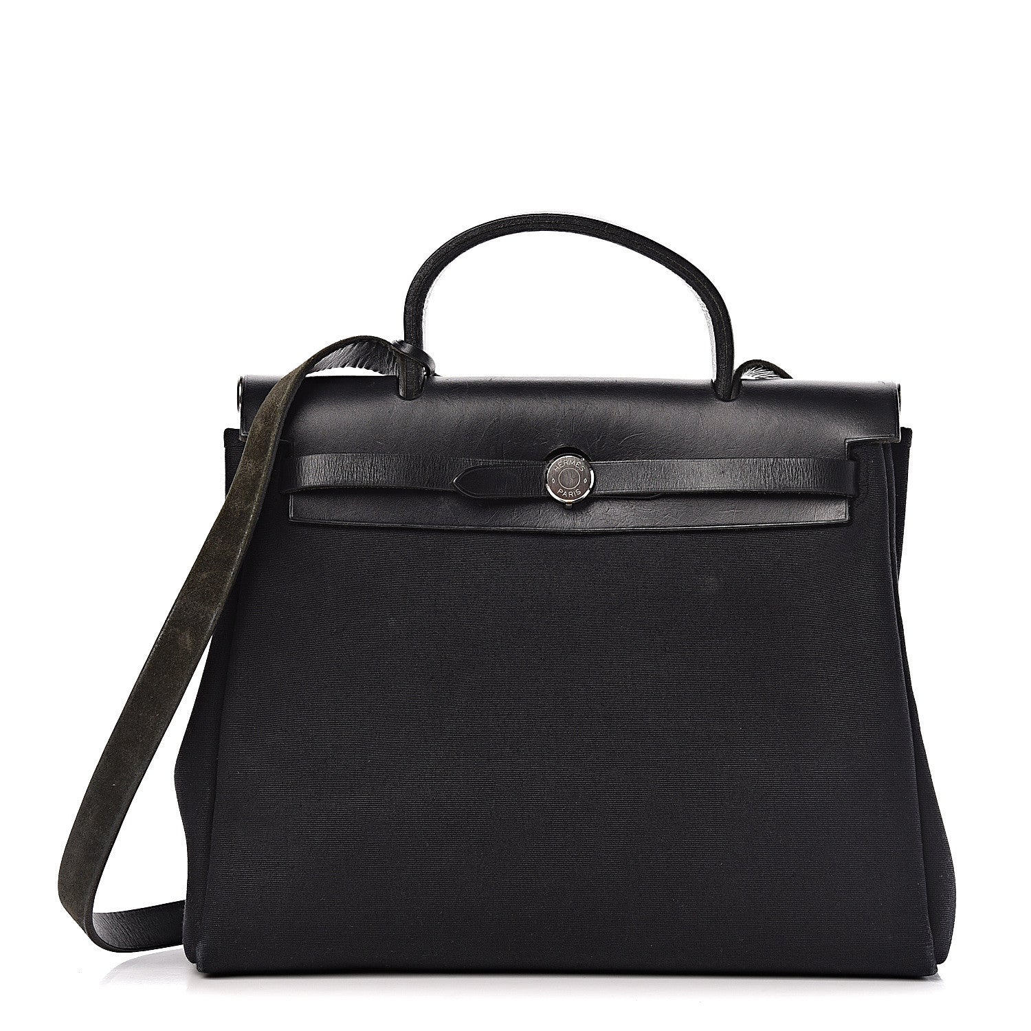 Hermes Toile Vache Calfskin Herbag 30 PM Black Natural 1 of 30