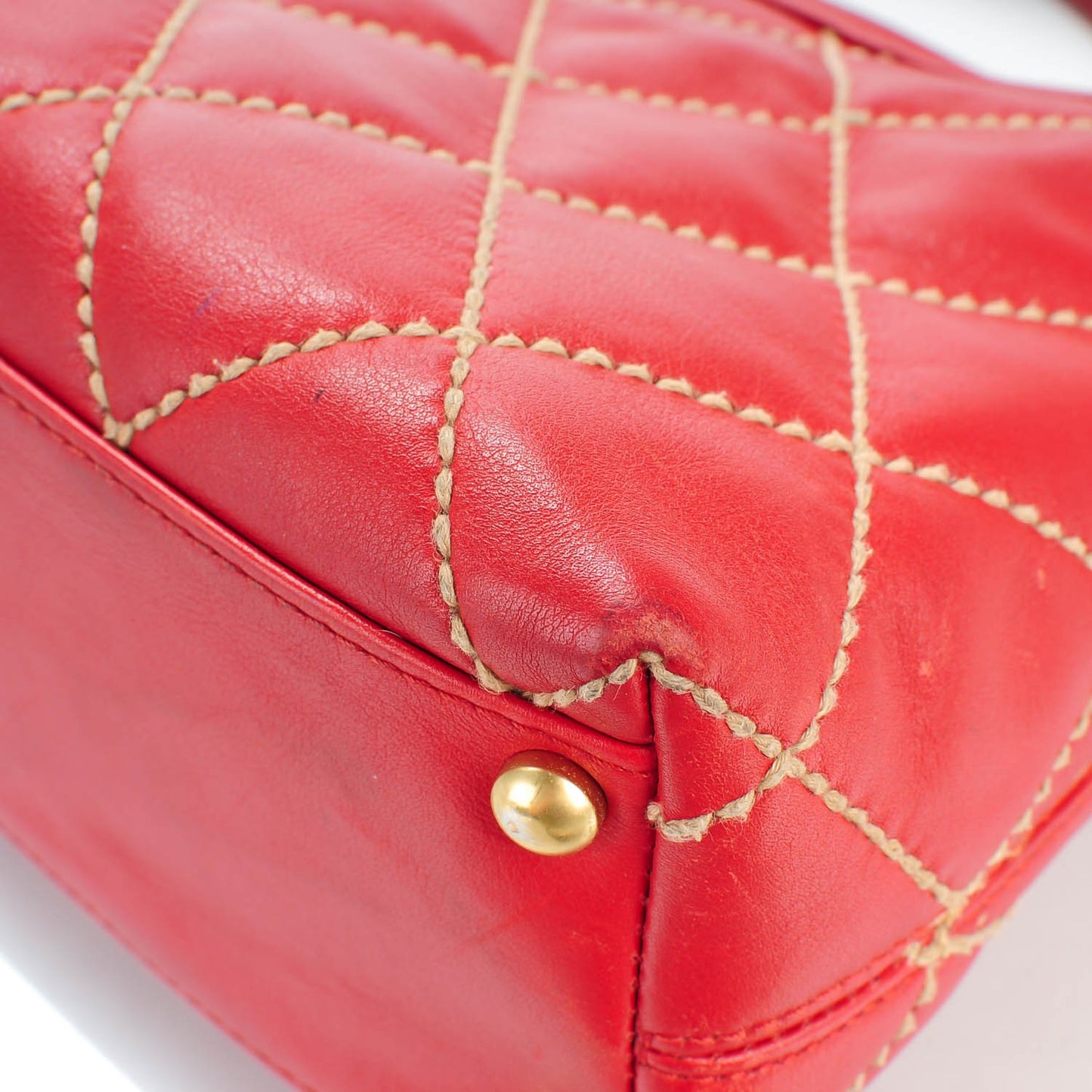 Calfskin Quilted Surpique Hobo Red