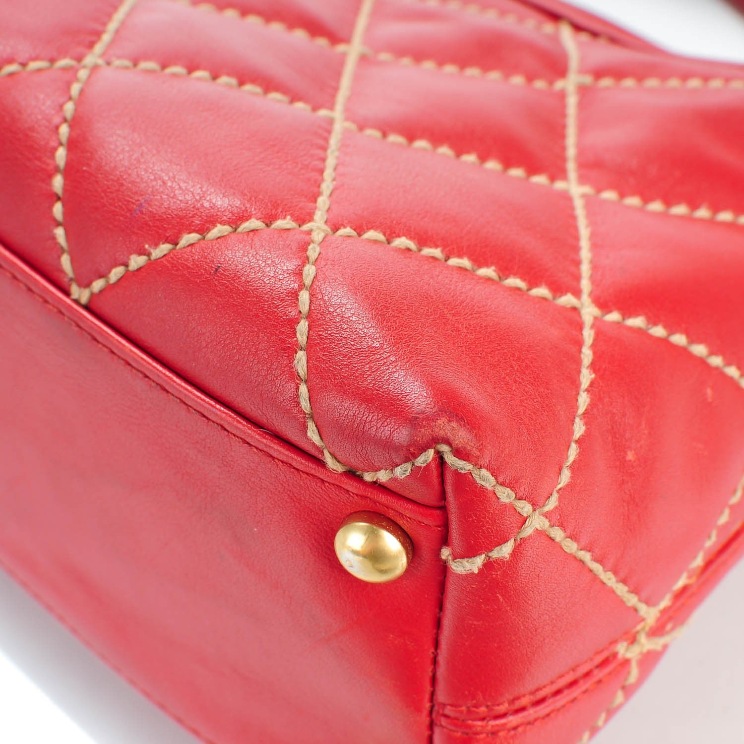 Chanel Calfskin Quilted Surpique Hobo Red 9 of 9