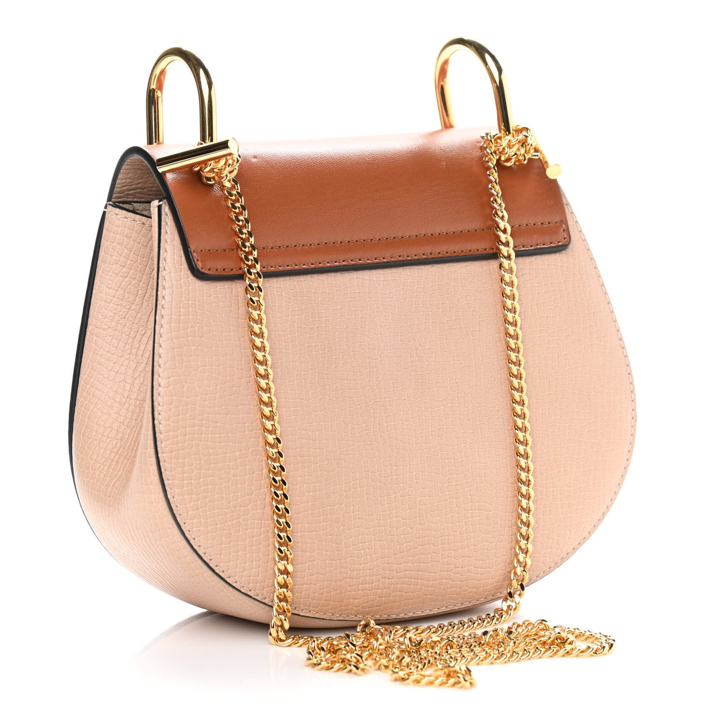 Grained Calfskin Lambskin Mini Bi-Color Drew Shoulder Bag Powder Beige Caramel